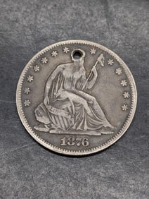 1876 w/ Motto Seated Liberty Half Dollar (Holed)