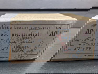 1966 Crisp UNC Bank of Indonesia 10 Sen - Brick of 1,000 Currency Notes - Bank Wrapped
