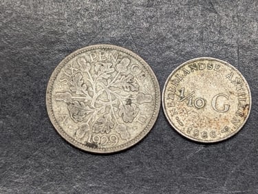 1929 Great Britain 6 Silver Pence & 1966 Netherland Antilles 1/10 Silver Gulden