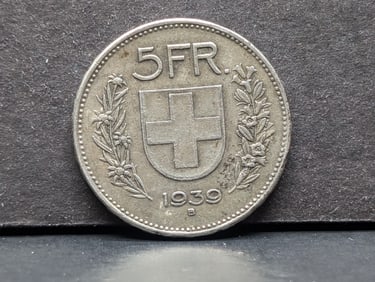 1939-B Switzerland 5 Silver Francs