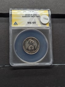 2020 P Quarter: Samoan Fruit Bat. Slabbed by ANACS, respected grader, as MS 65.