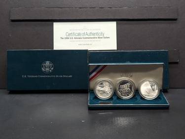 1994-P PROOF Veterans (Prisoner of War, Vietnam Memorial & Women in Military) Commem 3-Coin Silver