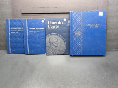 (4) Partial Lincoln Cent Folders (3) Number 1 w/ 50 Coins total .1 Type Coin Folder w/ 3 Coins ,1