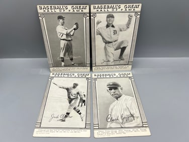 Lot of (4) 1948 Baseball's Hall of Fame Greats Exhibit Star Player Cards - Varying Conditions -