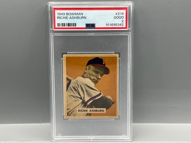 1949 Bowman Richie Ashburn High Number RC #214 PSA Good 2