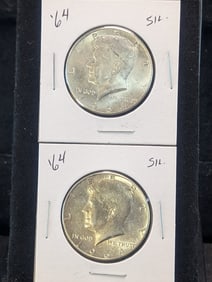(2) 1964 Kennedy Half Dollars, 90% Silver UNC.