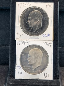 (2) Eisenhower Dollars 1974-S, 1976-S Type 2