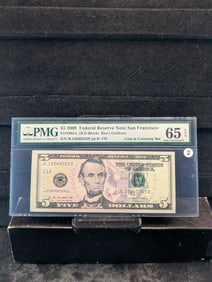 $5 Federal Reserve Note San Francisco PMG Graded 65 EPQ Gem Uncirculated