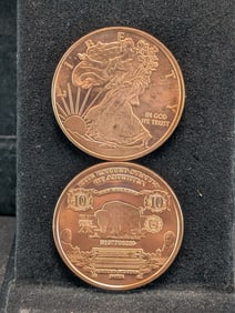 2 One Troy Ounce .999 Fine Copper Rounds