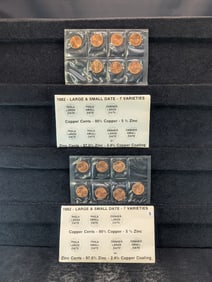 (2 sets -14 coins) 1982 Large and Small date Lincoln Pennies 7 Varieties