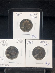 (3) Washington Quarters 1965 SMS, 1966 SMS, 1967 SMS