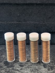 (4) Tubes of Red Lincoln Memorial Cents 1984, 1988, 1986, 1987 w/ (1) single 1980