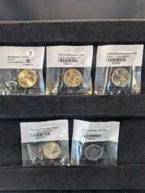 ( 3) $ coins and 2, .25 cents) 2001 D Sacagawea, 2015 P Native American, 2018 D Washington
