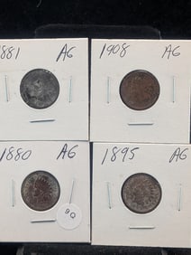 (4) Indian Head Cents 1880, 1881, 1895, 1908