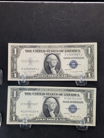 2 GEM Crisp Unc 1935 Blue Seal $1 Silver Certificates. 1935G/1935E