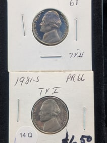 (2) 1981-S Jefferson Nickels Type1 , Proof