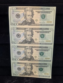 2006 Green Seal $20 Uncut Sheet of Federal Resv. Notes