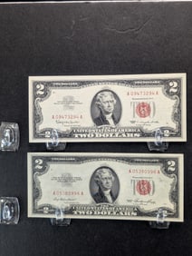 1953/1963 Red Seal $2 Notes. CRISP. UNC