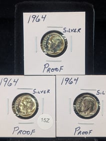 (3) 1964 "Silver" Proof Roosevelt Dimes