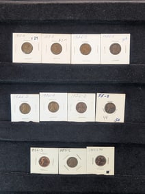 11 Wheat Pennies (2) 1913 D, (5) 1926 D, (4) 1955 S