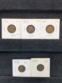 (5) 1909 Lincoln Wheat Cents