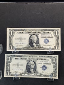 1935A/1935C Blue Seal $1 Silver Certificates. Crisp. Unc
