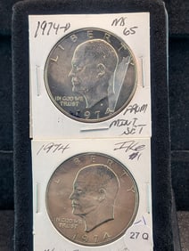 (2) Eisenhower Dollars 1974, 1974-D from mint set
