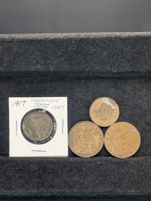 (4) Canada 1 cent coins 1859, 1915, (2) 1917