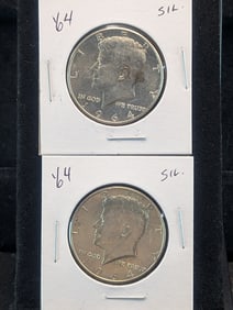 (2) 1964 Kennedy Half Dollars, 90% Silver UNC.