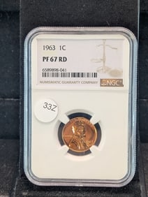 1963 PF67 RD Lincoln Cent, (Graded by NGC)