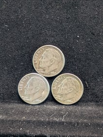 3-1964-D Roosevelt Dimes. 90% Silver