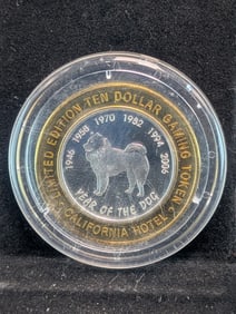 Limited Edition .999 Fine Silver Center $10 Gaming Token, Sam Boyd California