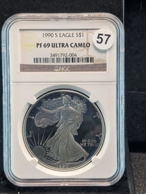 1990 S American Silver Eagle PF 69 Ultra Cameo NGC