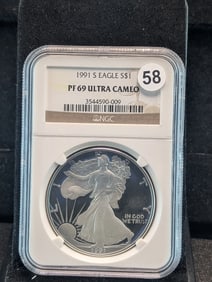 1991 S American Silver Eagle PF 69 Ultra Cameo NGC