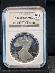 1992 S American Silver Eagle PF 69 Ultra Cameo by NGC