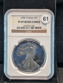 1994 P American Silver Eagle PF 69 Ultra Cameo by NGC