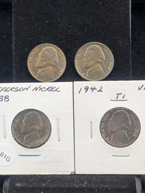 1938, 1942, 1942, 1958 Unc Jefferson Nickels
