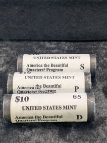 (3 Rolls) 2013 America the Beautiful Quarters P, D and S UNC, Mint Rolled OGP Perry's Victory,