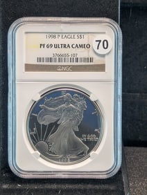 1998 P American Silver Eagle PF 69 Ultra Cameo by NGC