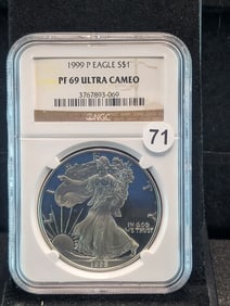 1999 P American Silver Eagle PF 69 Ultra Cameo by NGC