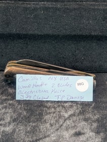 Camillus NY USA Wood Handle Two Blade 3 3/4 Closed Knife. Tip Damaged
