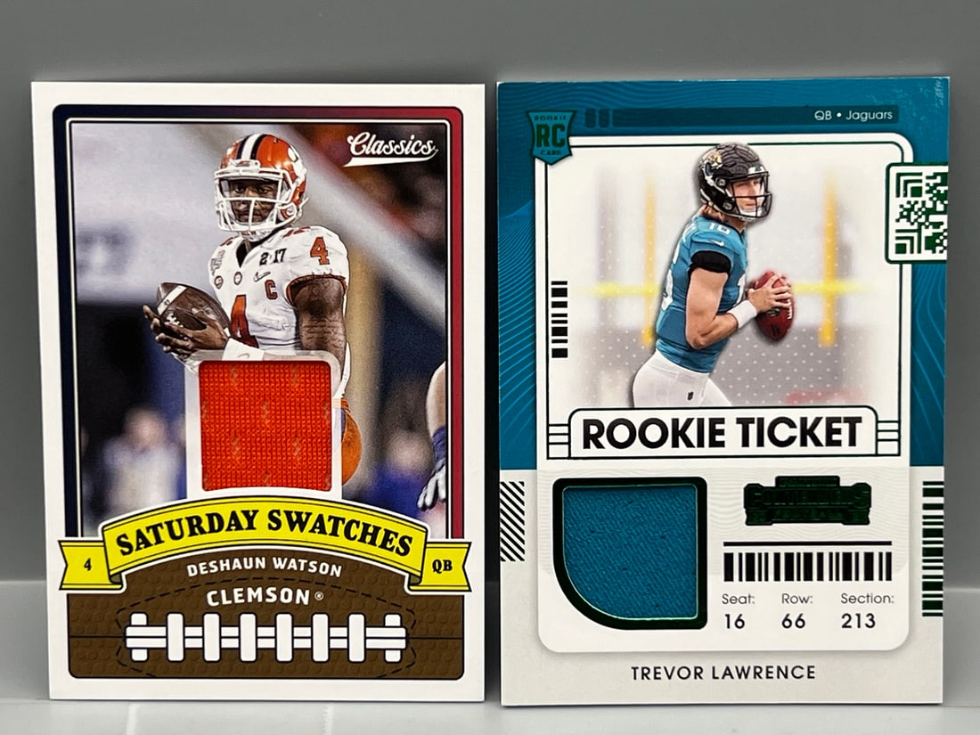 2018 Panini Classics Deshaun Watson Relic #14 & 2021 Panini Contenders Trevor Lawrence RC Relic (1 of 2)
