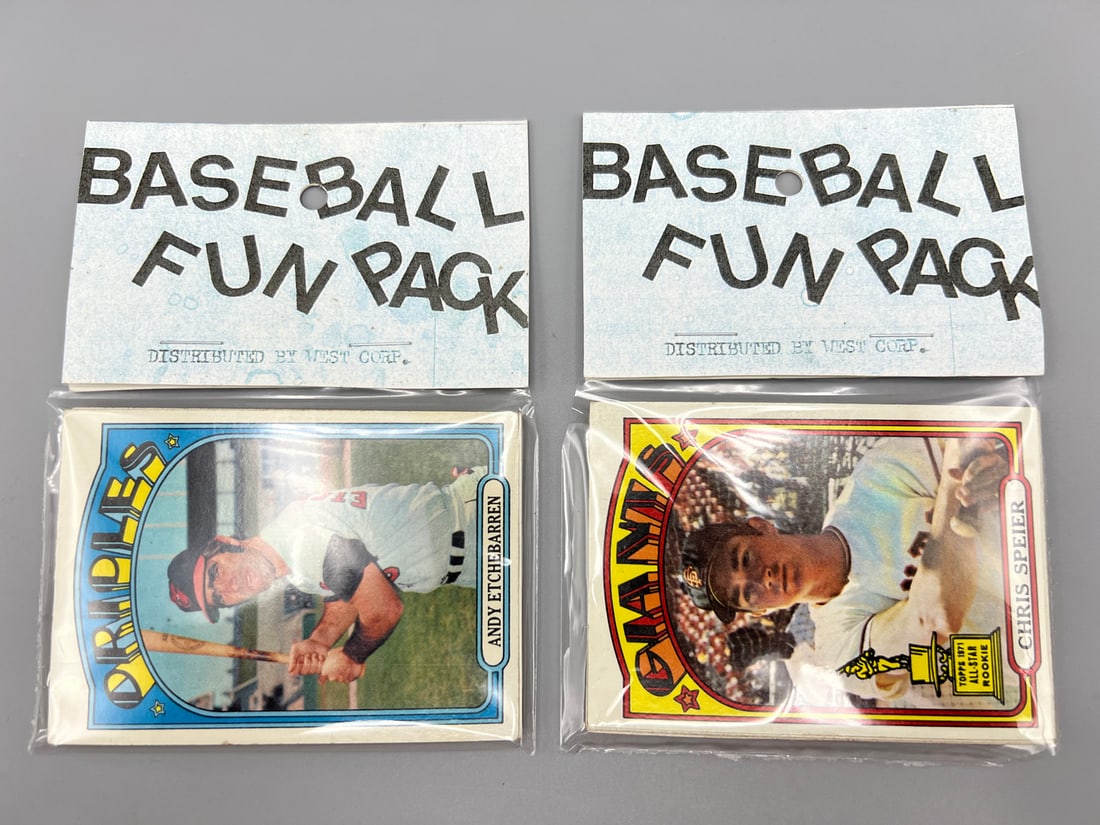 Lot of (2) West Corp. Cello Fun Pack Repack 1972 Topps Baseball Sealed Packs (1 of 2)