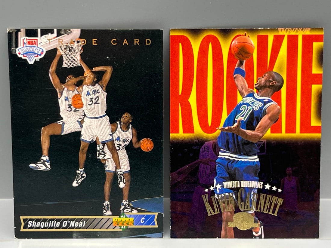 1992-93 Upper Deck Shaquille O'Neal Trade Card RC #1B & 1995 Skybox Premium Kevin Garnett RC #233 (1 of 2)