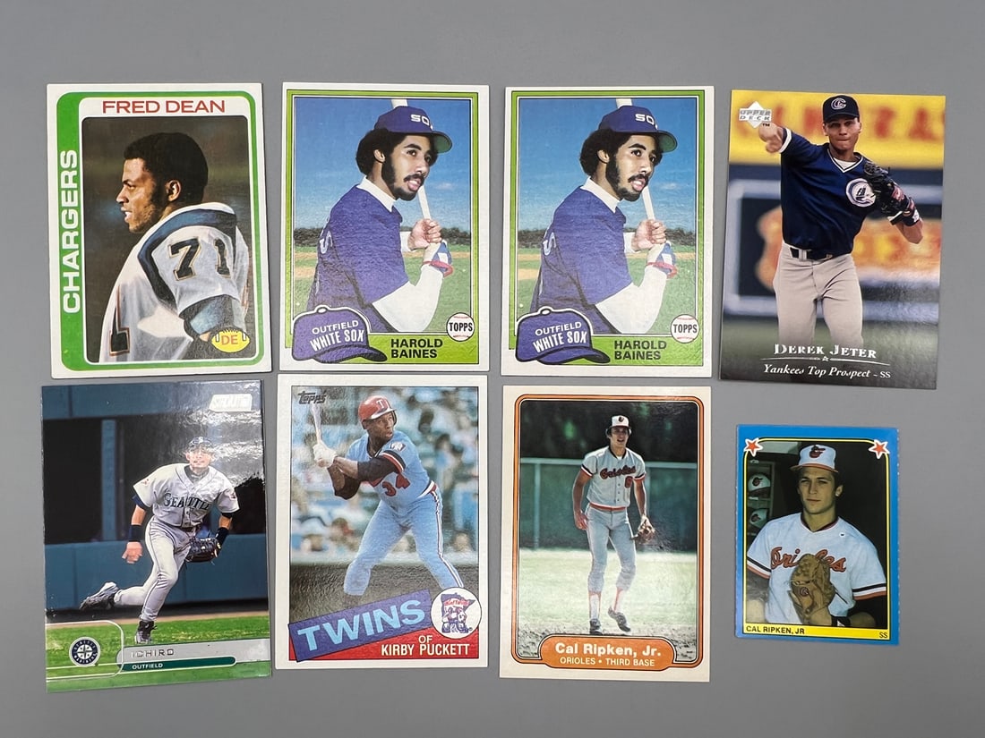Lot of (8) Assorted Baseball & Football Star Player Rookie/Prospect Cards W/ Ripken RC, Puckett RC, (1 of 2)