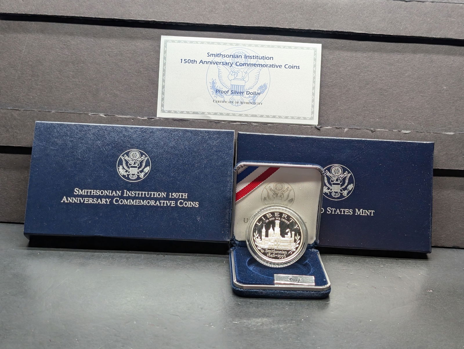 1996-P PROOF Smithsonian Institution 150th Anniv. Commem Silver Dollar in OGP w/ COA (1 of 4)