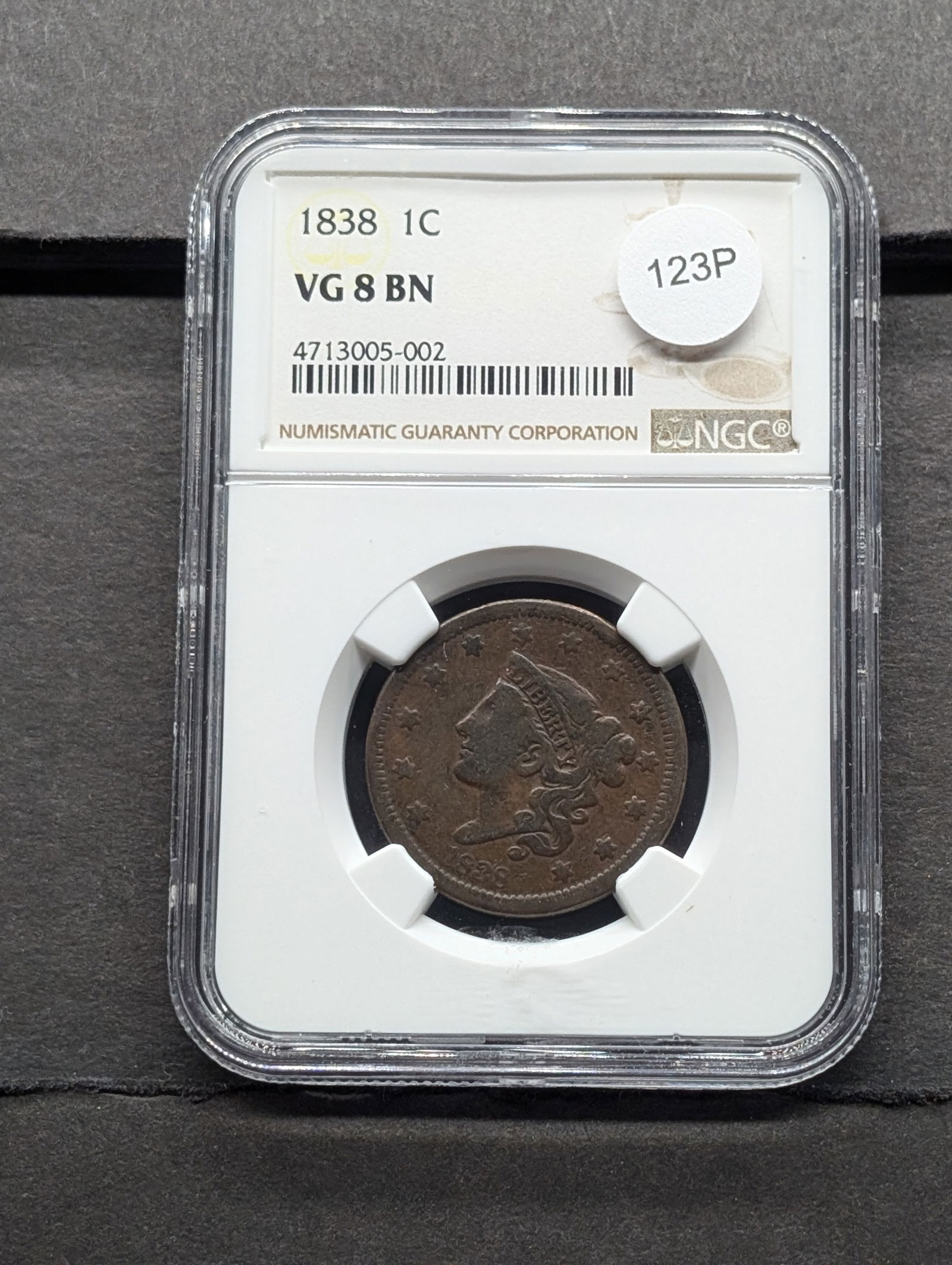 1838 Large Cent VG8 BN NCG (1 of 2)