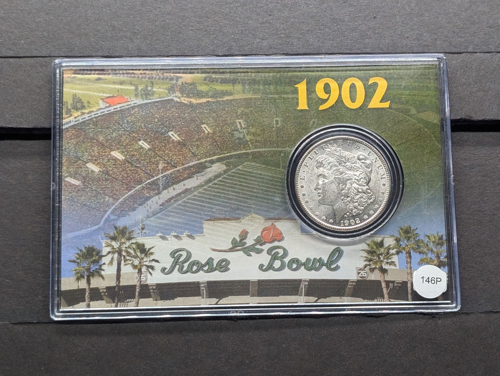 1902 O Better Grade Morgan Dollar, In Commemorative Rose Bowl Case, 1st Year Rose Bowl (1 of 4)