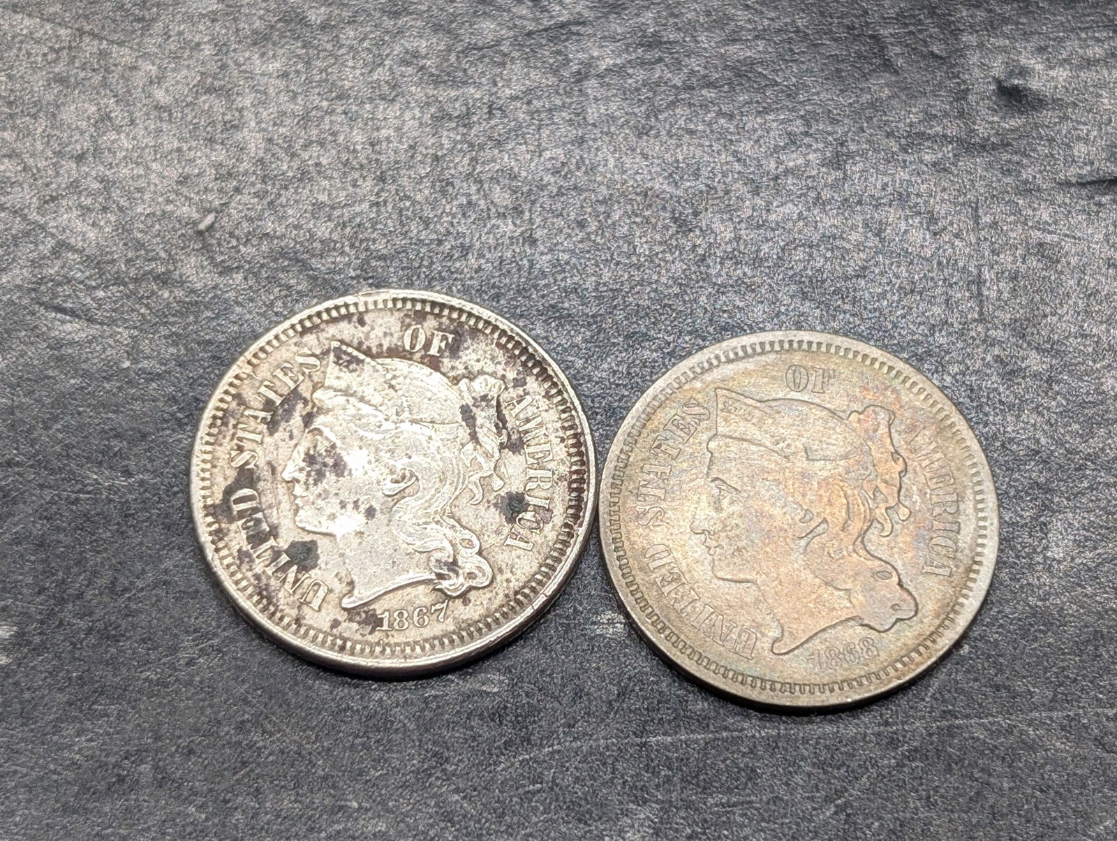 Lot of 2 Three Cent Nickels (1 of 2)