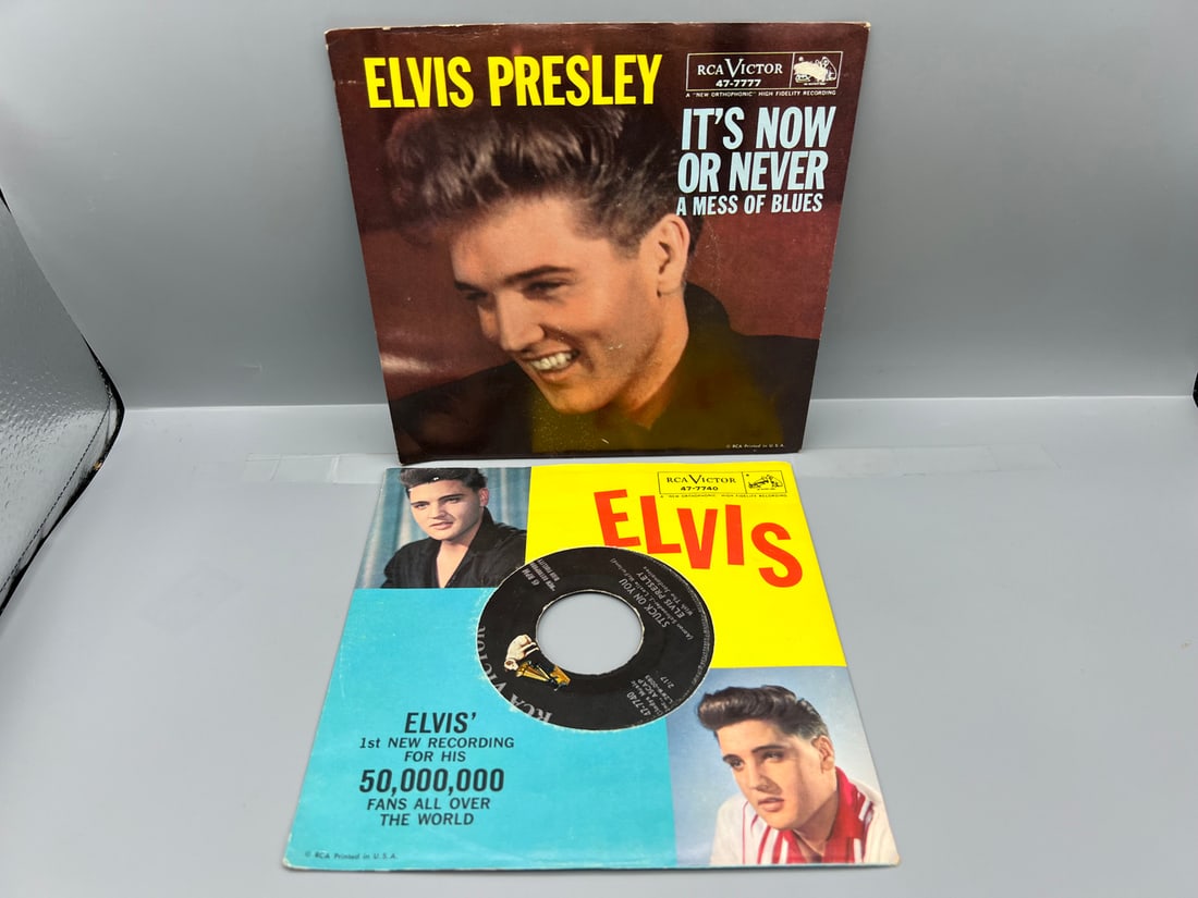 Elvis Presley - Two (2) 7-inch 45rpm records with picture sleeves: Stuck On You/Fame and Fortune (1 of 4)